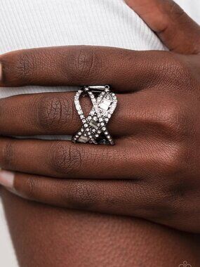 Paparazzi Jewelry Accessories - Triple Threat Twinkle - Black Ring - Vintage